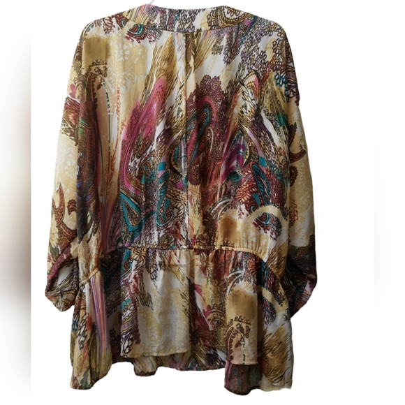 Iman Embellished Jeweled Boho Chic Balloon Sleeve Sheer Blouse Women’s Size 2X - Picture 2 of 15